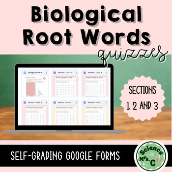 Preview of Biological Root Words Quizzes- Sections 1, 2, and 3