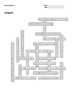 Biology 15 Natural Selection Crossword Puzzle Sunflower Tpt