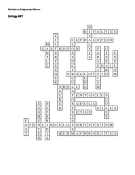 Biology #27 Mollusks and Segmented Worms Crossword Puzzle by Sunflower