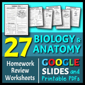 Preview of Biology & Anatomy Homework Review / Test Prep BUNDLE | Print & Google Slides
