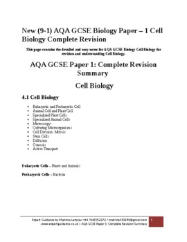 Preview of Biology B1 Cell Structure and Transport