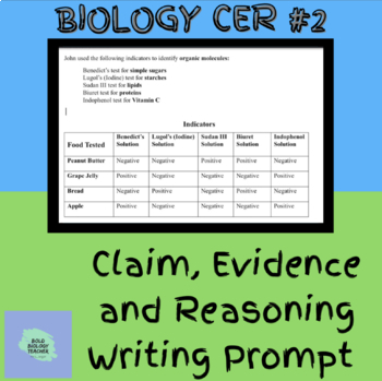 Preview of Biology: C.E.R. Writing Prompt #2- food macromolecules