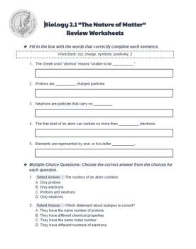 Biology Ch 2 Review Worksheets 