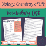 Biology: Chemistry of Life Vocabulary Terms and Definitions