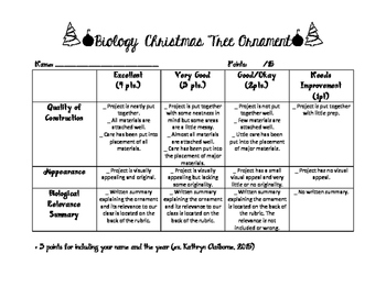 Preview of Biology Christmas Ornament Rubric