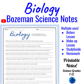 Biology Comprehensive Worksheet Bozeman Science TPT