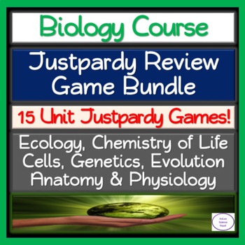 Preview of Biology Course: 15 Justpardy Review Games Bundle