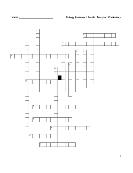 Free High School Biology Crossword Puzzle Transport Diffusion Osmosis