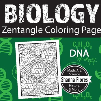 Preview of Biology: DNA Zen Coloring Page; Cells, Nucleus, DNA