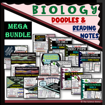 Preview of Biology Doodles Bundle 1 of 18 EOY Biology Graphic Organizers 120 Reading Pages