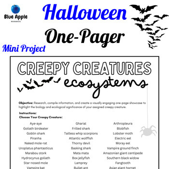 Preview of Biology Ecosystems Food Chain | Creepy Creature Mini Project | Halloween Focus!