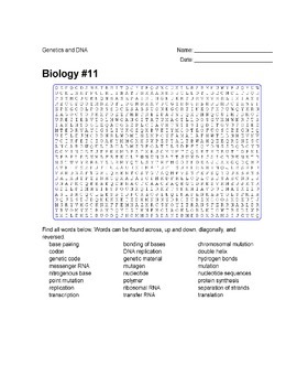 Biology #11 - Genetics and DNA - Wordsearch Puzzle by Sunflower | TpT