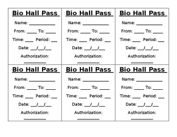 Preview of Biology Hall Pass