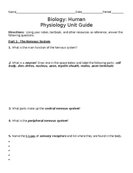 Preview of Biology: Human Physiology Student Unit Guide