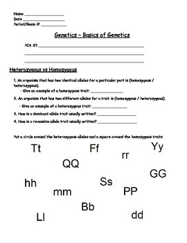 Preview of Genetics - Intro to Genetics Worksheet [Genotype/Phenotype]