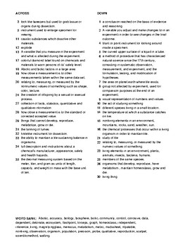 Biology Intro to Lab Characteristics of Life Crossword Puzzle and