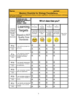 Preview of Biology Learning Targets for Foundations