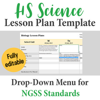 Preview of High School Science Lesson Plan Template - Drop Down NGSS Standards