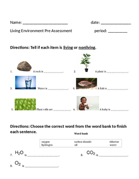 Preview of Biology Pre Assessment for English Language Learners