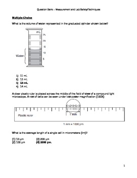 Preview of Back to High School Biology Question Bank - Lab Safety and Measurement