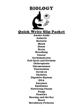 Preview of Biology "Quick Write" Slips Packet (61 Topics)