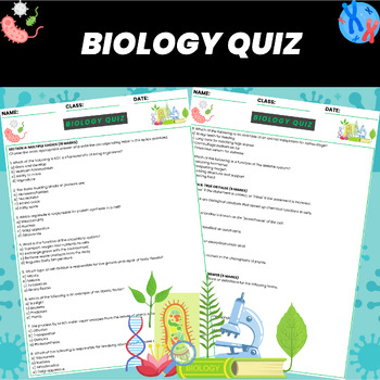 Preview of Biology Quiz for High School | Biology Test and assessment for Grade 9-12