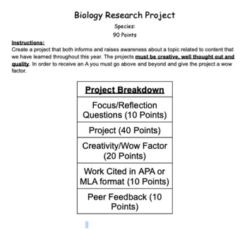 Preview of Biology Research Project