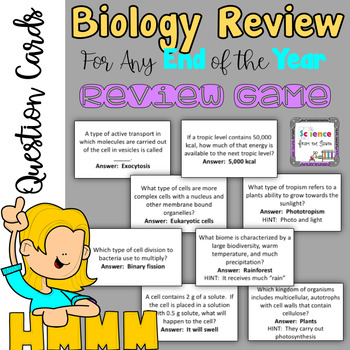 Preview of Biology EOC Review Questions for Use in any Review Game or Activity