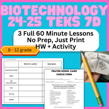 Preview of Biology STAAR TEKS 7D Biotechnology (3 full lessons) + Homework + Fortune Teller