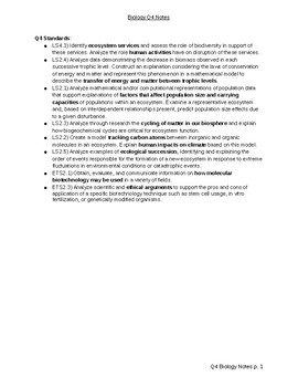 Preview of Biology Study Guide/ Notes- Aligned to TN State Standards (Quarter 4)