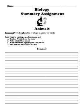 Preview of Biology Summary Writing Packet (54 Total Topics)