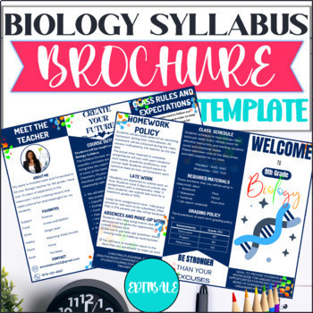 Preview of Biology Syllabus Brochure Editable Template | High School Science Back To School