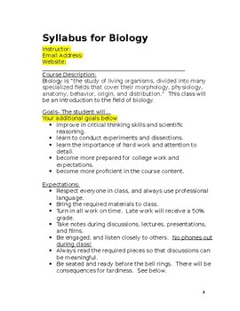 Preview of Biology Syllabus in WORD (for high school)