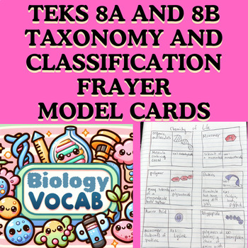 Preview of Biology TEKS 8A 8B 8C Taxonomy and Classification Frayer Model Cards (vocab)