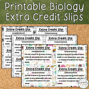 Preview of Printable Biology Extra Credit Slips | Science Classroom Forms