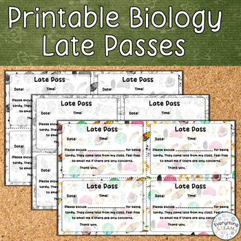 Preview of Biology-Themed Printable Late Passes | Science Classroom Forms
