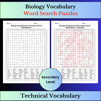 Preview of Biology Vocabulary Terms | Word Search Puzzles Activities | Secondary school