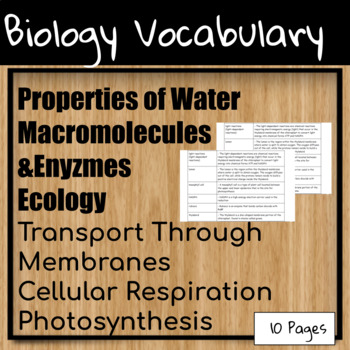 Preview of Cell and Ecology Units Vocabulary