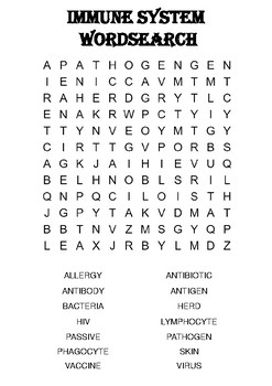 Biology Word Search: The immune system (Includes Solution) by Gamify