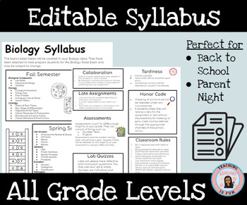 Preview of Biology and AP Biology Syllabus Back to School Editable (ALL GRADE LEVELS)