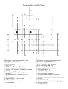 Biology and the Scientific Method Crossword Puzzle by grubbmcc | TpT