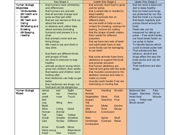 Preview of Biology objectives and vocab across year 1-6