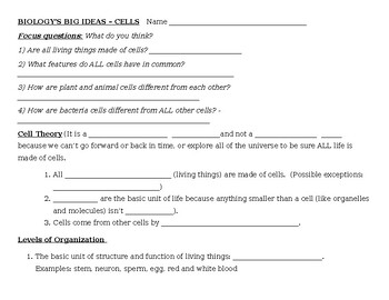 Preview of Biology's Big Ideas -- Cells worksheets