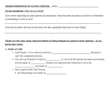 Preview of Biology's Big Ideas -- Characteristics of Life worksheets