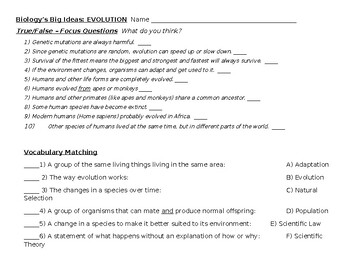 Preview of Biology's Big Ideas -- Evolution worksheets