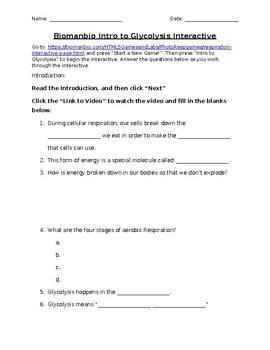 Preview of Biomanbio Glycolysis Virtual Interactive and Worksheet (KEY INCLUDED!)