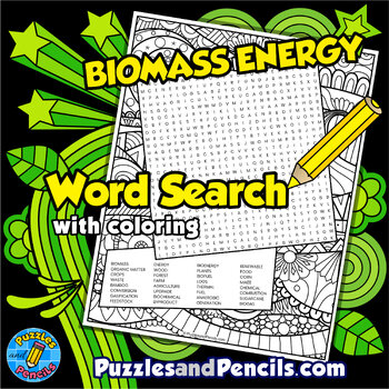 Preview of Biomass Energy Word Search Puzzle Activity with Coloring | Energy Wordsearch