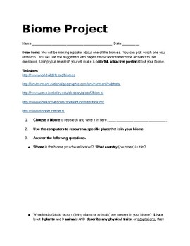 biome research project worksheet