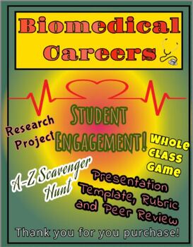 Preview of Biomedical Career intro SCAVENGER HUNT GAME, RESEARCH & PRESENTATION