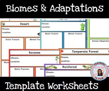 Preview of Biomes & Adaptations Templates- Biology Biotic Factors Ecosystems